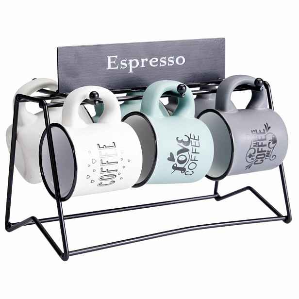 HowHomely Sada 6 ks hrnků na stojánku LOVE COFFEE vícebarevná