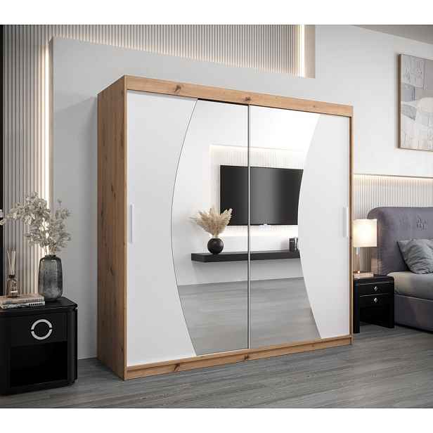 Skříň s posuvnými dveřmi JASMINA - 200 cm, dub artisan / bílá