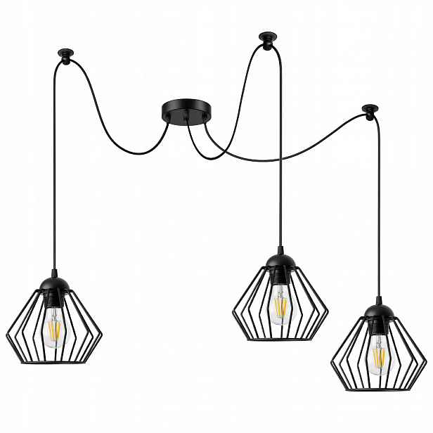 Závěsná Stropní Lampa Brylant Led Černá Kovová 3xE27 Loft
