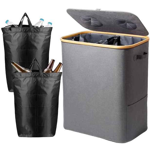 140L koš Nádoba na recyklační lahve s víkem a 2 sáčky, skládací