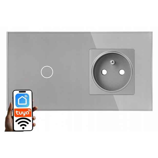 Vypínač Světla Wifi 1 G Jednoduchý Zásuvka Skleněný Panel Stříbrný Šedý