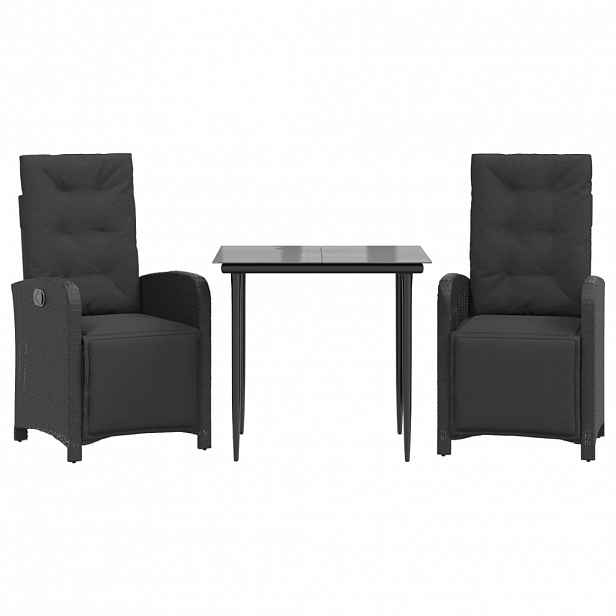vidaXL 3dílný bistro set s poduškami černý polyratan