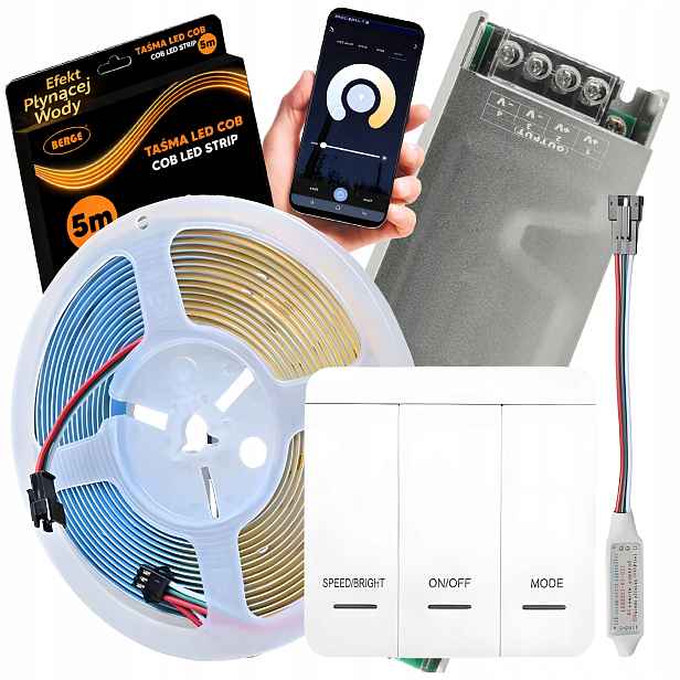 Led Páska Digitální Tekoucí Voda 5 M Cob 65W WS2811 24V Ovladač Napájecího Zdroje