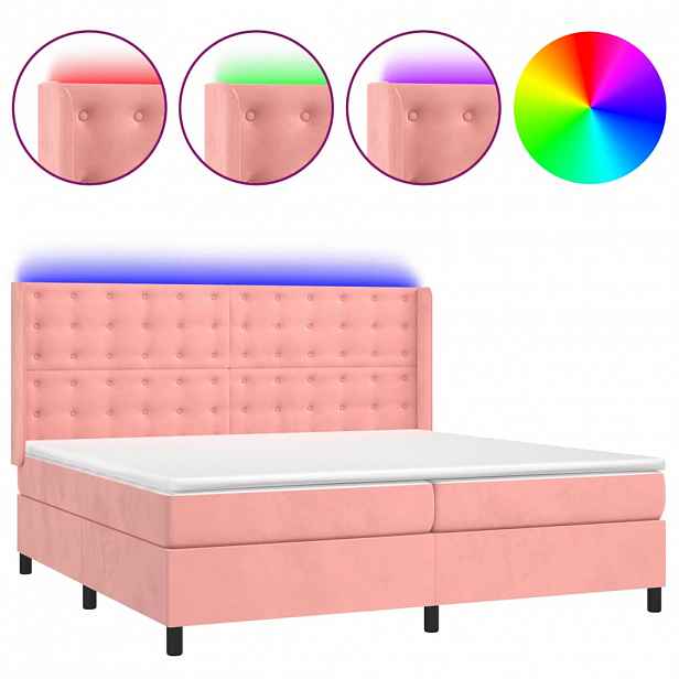 vidaXL Box spring postel s matrací a LED růžová 200x200 cm samet