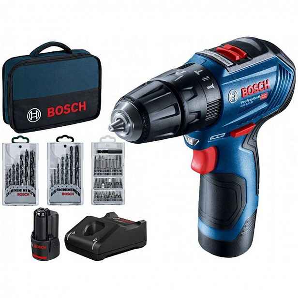 Bosch - 12V AKU vrtací šroubovák s příslušenstvím, 2x aku 2,0 Ah Li-Ion, nabíječka 06019G9101