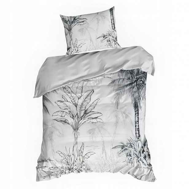 Povlečení saténové Spring 140x200 Eurofirany bílá ocelová botanický motiv