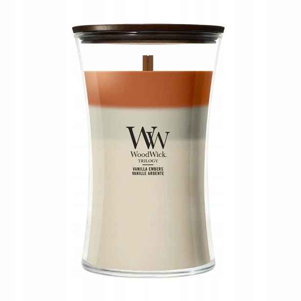 WoodWick Vanilla Embers – velká vonná svíčka Trilogy 610 g