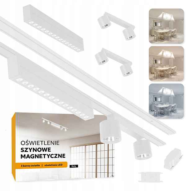 Magnetické kolejnicové osvětlení 2x Lišta 1m +15W a 2x2x7W bílé 5 let záruka