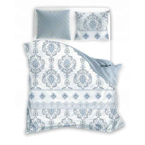 Povlečení 160x200 Pure Sateen bílá modrá ornamenty Faro