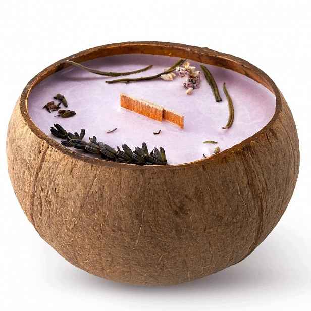 Přírodní sójová svíčka v kokosu v dárkové krabičce Lavender