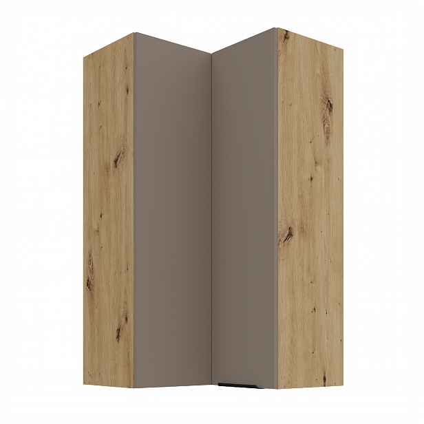 Horní rohová skříňka Aria 60x60 GN-108 2F (90°) Barva korpusu: Dub artisan, Barva dvířek: TA - Sandgrau AFM