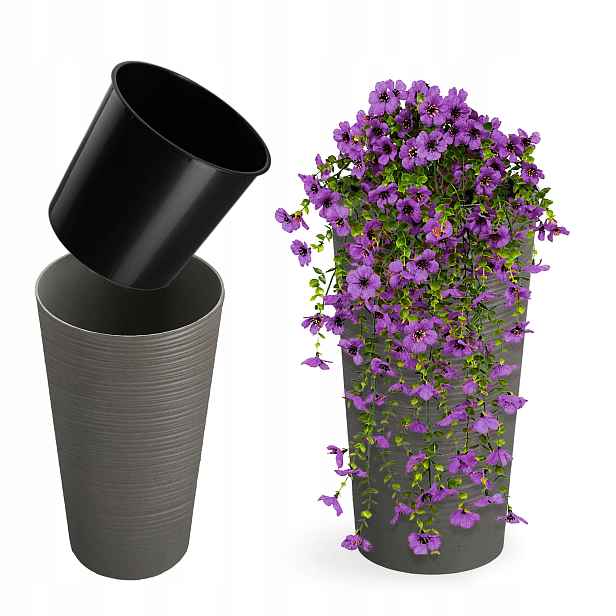 Květináč Obal Na Květináč Vysoký 47 cm S Vložkou Do Obývacího Pokoje Šedý