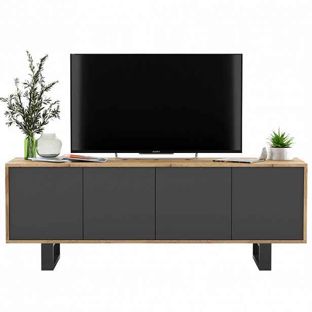 Meble Lindner TV stolek Apollo2 dub Wotan / grafit matný 150 cm s kovovými nohami