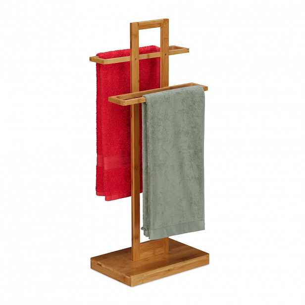 Relaxdays STOJAN NA RUČNÍKY Přírodní bambus volně stojící 2-tyče 88 cm