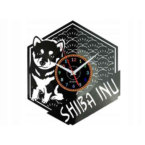 Shiba Inu Dárek Originální dekorace do domu Hodiny z vinylové desky