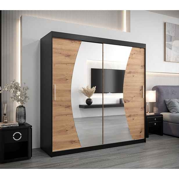 Skříň s posuvnými dveřmi JASMINA - 200 cm, černá / dub artisan