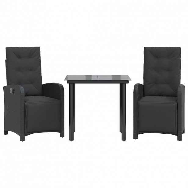 vidaXL 3dílný bistro set s poduškami černý polyratan