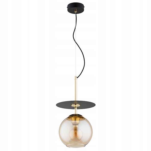 Alfa Qeency závěsná lampa černo-zlatá jantarová koule 1xE27 15W