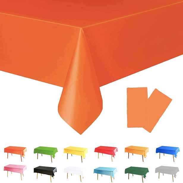 Na Jedno Použití Ubrusy 137 X 274 CM 2 Ks Oranžové Plastové Na Stůl