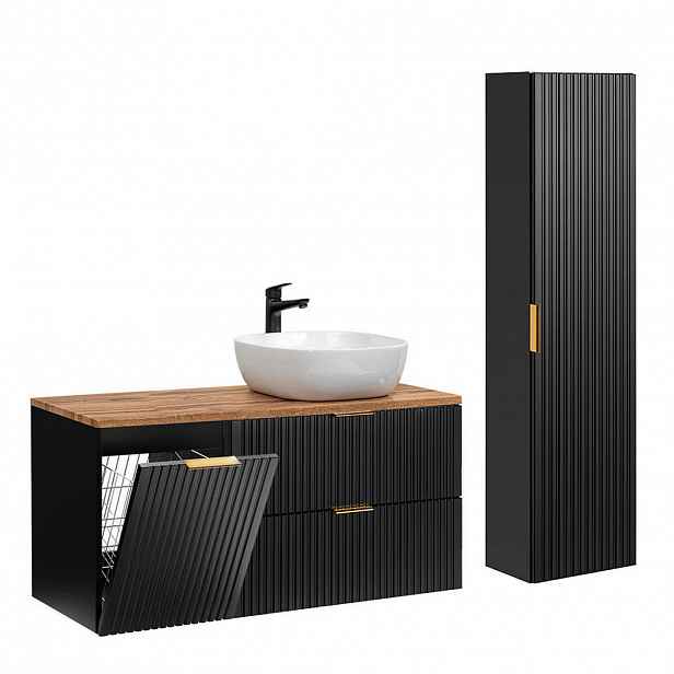 Petits-meubles KOUPELNOVÝ NÁBYTEK 120.8cm Adriel 2er-Set Černá a dřevěná
