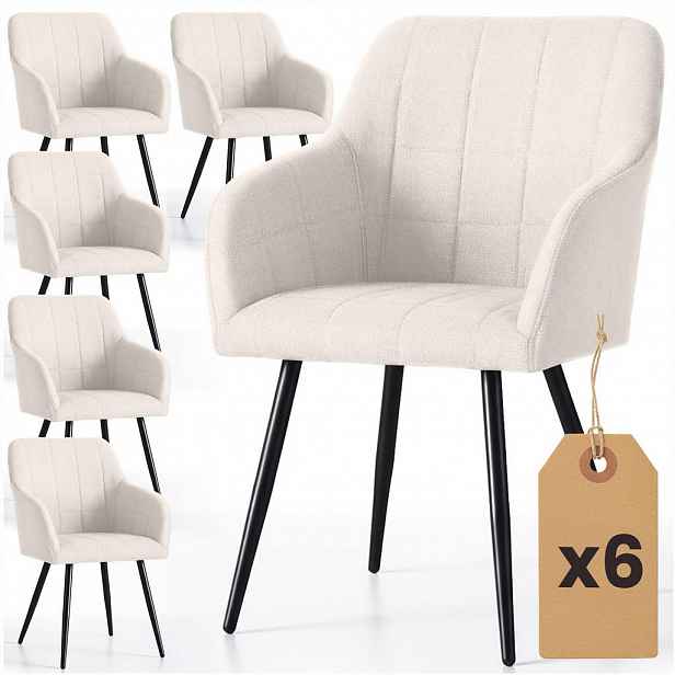 RAUMHIRSCH FURNITURE ČALOUNĚNÁ ŽIDLE, sada 6 ks, kovové nohy, krémová, černá, X 54/82/58