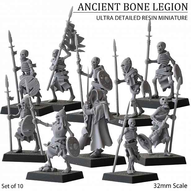 TEMU Sběratelské figurky Sada 10 kostěných válečníků - Starověká kostní legie, pryskyřičné miniatury pro DND stolní RPG, měřítko 32 mm, vysoce přesné