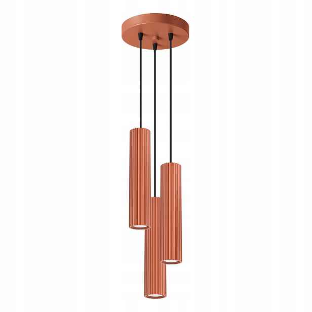 Sollux Závěsná lampa okrová červená kulatá 20 cm 3 vroubkované tuby do obývacího pokoje