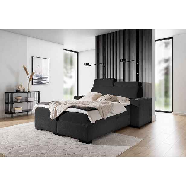 Čalouněná manželská postel 180x200 VALIKA - černá + topper ZDARMA
