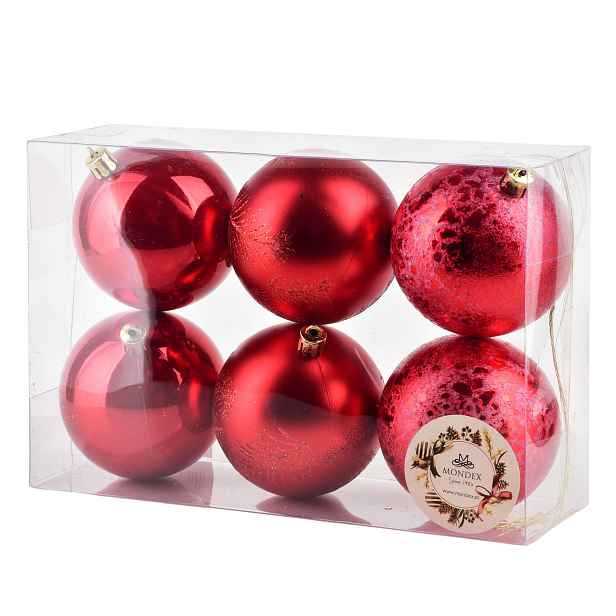 Mondex Sada 6 ks vánočních baněk Santa Lila II 8 cm červená