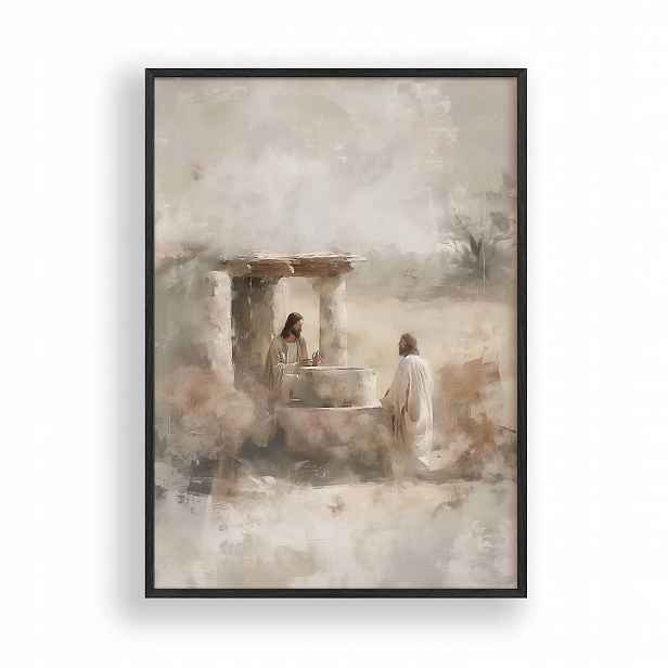 Obraz Ježíš u Studny Plakát Rámeček Dřevěný Černý 30x42