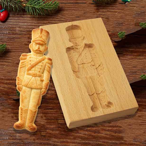 TEMU Vintage 3D reliéfní dřevěná forma na sušenky, cedník, voják, ručně vyřezávaná, razítko na sušenky, reliéfní vykrajovač na sušenky na