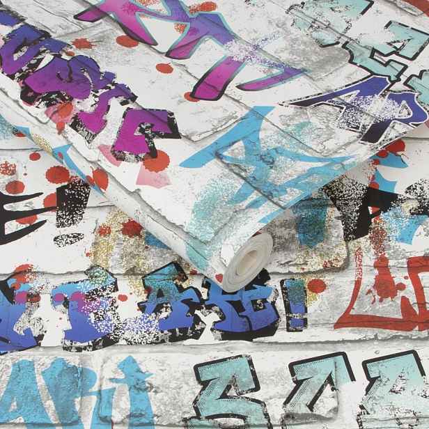 Tapeta Tapety Graffitti Bílá Cihla Stará Zeď