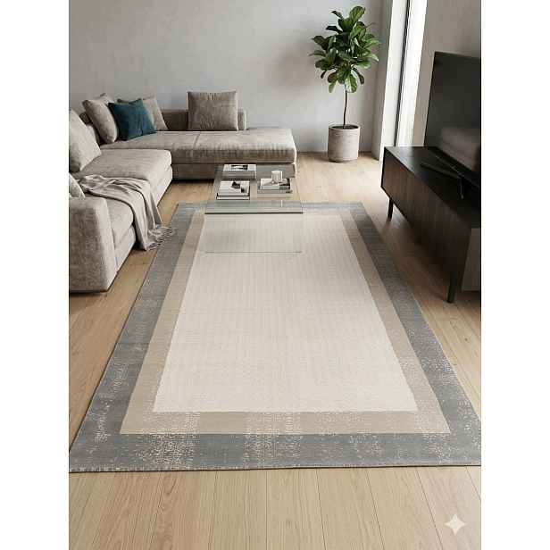 Koberec 160 x 230 cm krémově šedý rámeček moderní Seta Exclusive salon