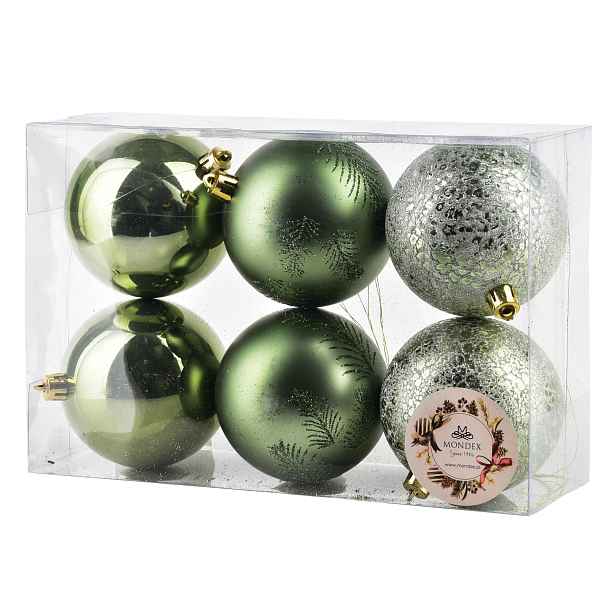 Mondex Sada 6 ks vánočních baněk Santa Lila II 8 cm zelená