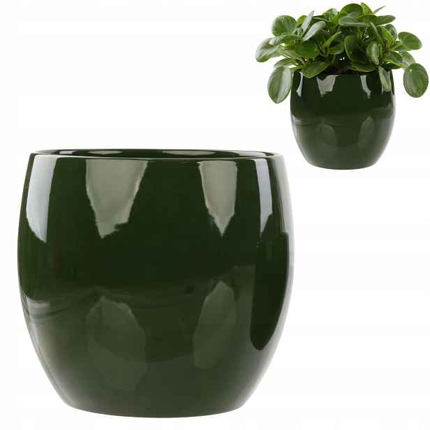 Květináč obal keramická koule Ø 22 cm H 22 cm zelený lesk hladký