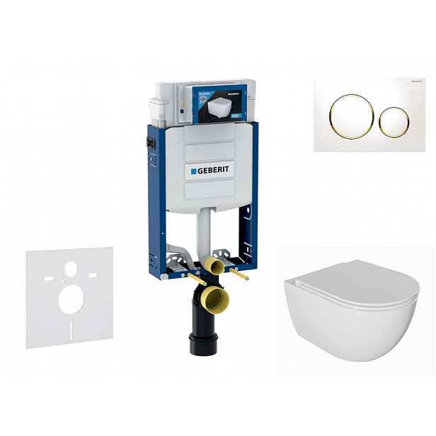 Geberit Kombifix - Set předstěnové instalace, klozetu Oudee a sedátka softclose, tlačítko Sigma20, bílá/pozlacená SANI15CA3122