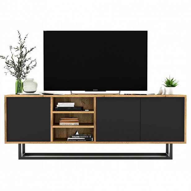 Meble Lindner TV stolek Apollo dub Wotan / černá matná 150 cm s kovovým rámem