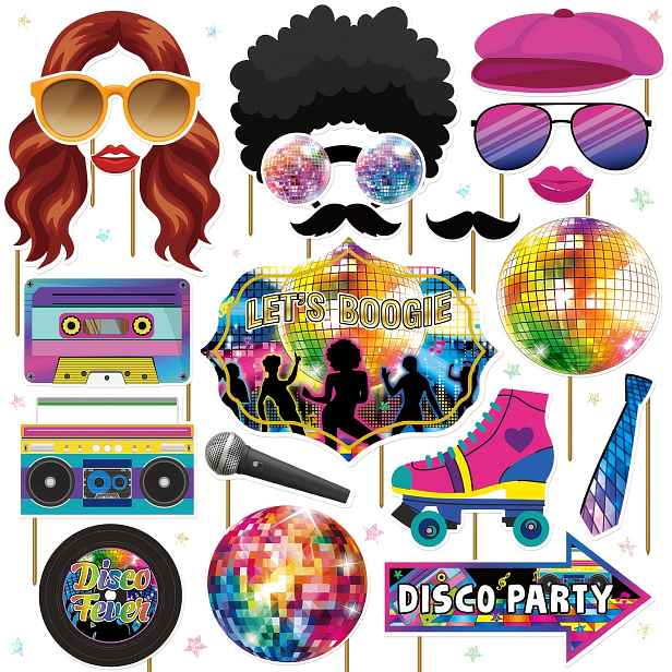 TEMU 20 ks Disco Party Dekorace | Retro Foto Rekvizity a Pozadí, Perfektní pro Disco Fever, Hippie, Woodstock a 70S Swing Dance Party, Narozeninové