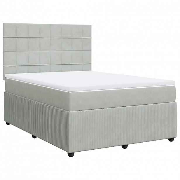 vidaXL Box spring postel s matrací světle šedá 140x190 cm samet