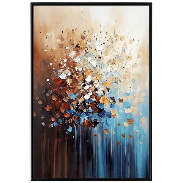 Plakát Rámeček Hliník Abstrakce Hnědá Béžová Tyrkysová Špachtle Impasto 40x60