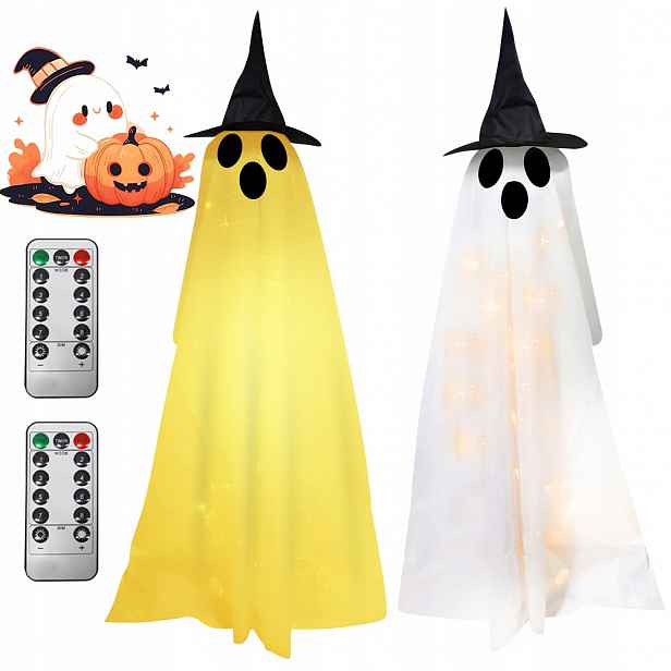 Stojící Strašidelný Duch Svítící Halloweenská Dekorace 60-210 CM Bílá, Dálkové Ovládání