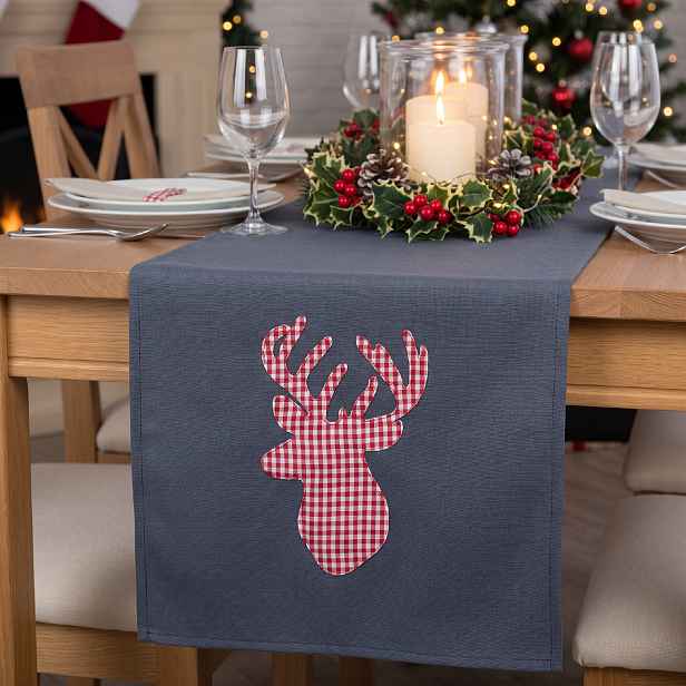 Vánoční běhoun na stůl CHRISTMAS DEER šedá 35x175 cm