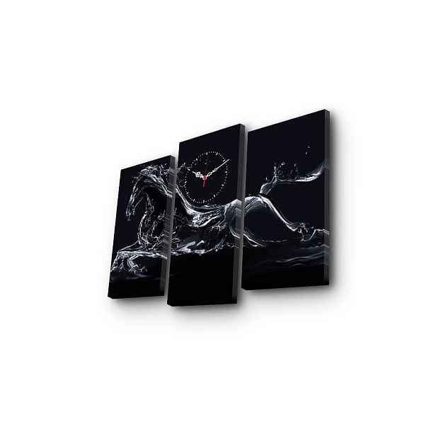Hanah Home Obrazové nástěnné hodiny Kůň 66x45 cm černo-bílé