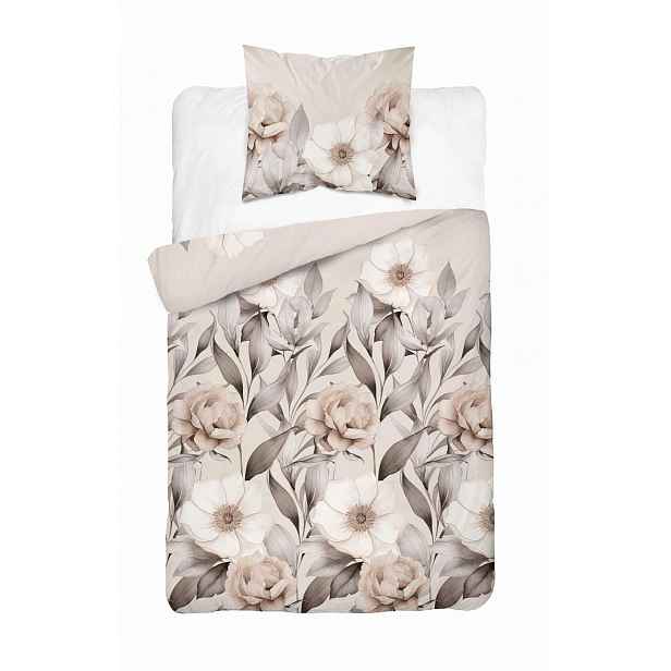 Povlečení 140x200, stínované květy v béžových odstínech, Home Satin