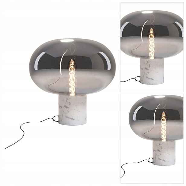 Šedá stolní lampa Moonstone má harmonický tvar pro komodu v obývacím pokoji MaxLight