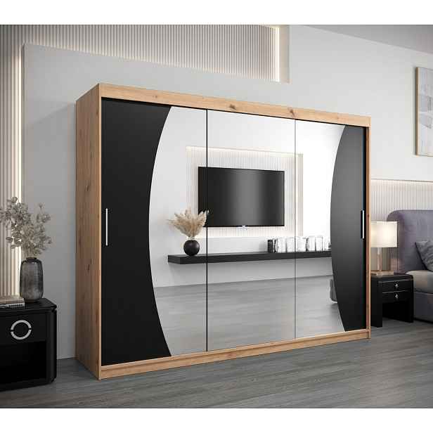 Skříň s posuvnými dveřmi SIMONA - 250 cm, dub artisan / černá