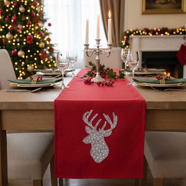 Vánoční běhoun na stůl CHRISTMAS DEER červená 35x175 cm