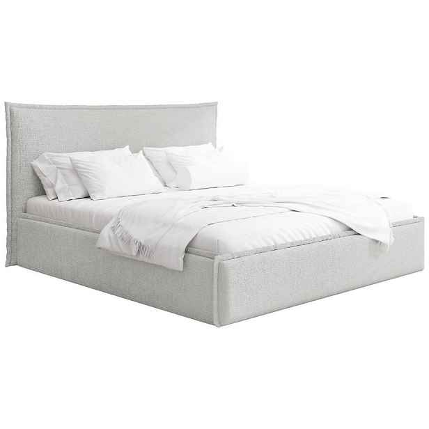 WFL GROUP ČALOUNĚNÁ postel Pillow: úložný prostor, lamelový rošt, vysoké čelo postele - Šedá žinylka 200x200 cm