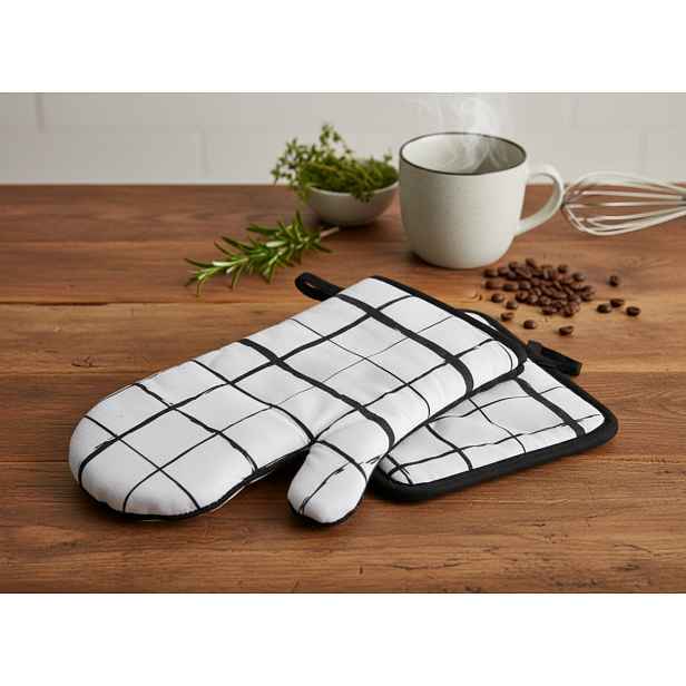 Kuchyňský set rukavice/chňapka BLACK WHITE motiv B, 18x30 cm/20X20 cm , 100% bavlna