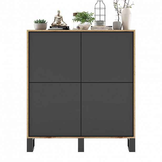 Meble Lindner KOMODA Apollo 4D dub Wotan / grafit matný 113 cm s kovovými nohami